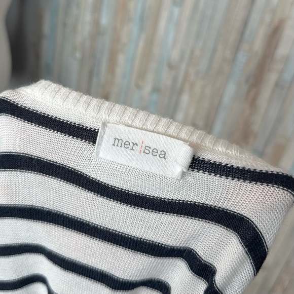 Mersea OS Navy Stripe Knit Catalina Sweater Pullover Oversize Poncho Top Coastal - Picture 7 of 12